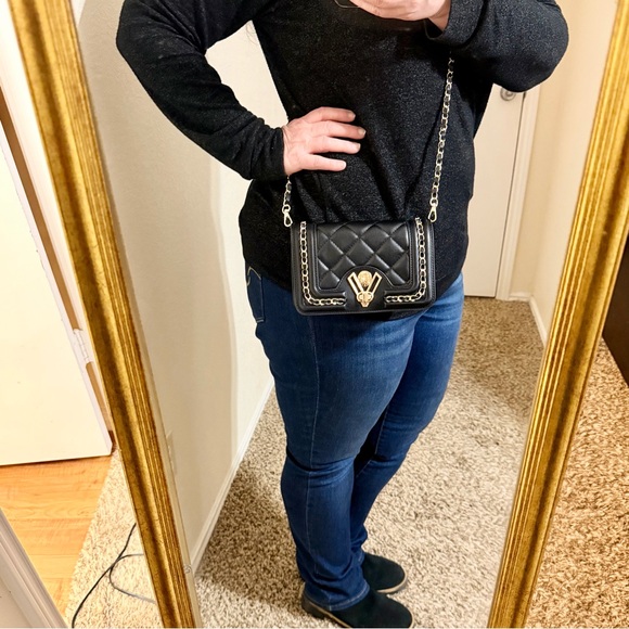 Valentino Orlandi Black Vegan Leather Crossbody with Gold Hardware - Picture 11 of 12